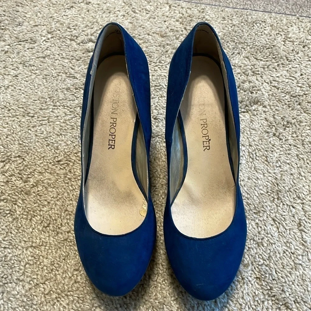 Boston Proper Women’s Pammy Wedge Heels Size 8 Blue Platform Suede Preppy Party